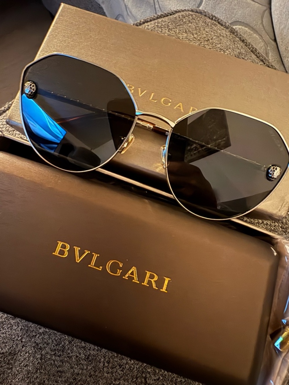 Bulgari Black and Gold Octagonal Sunglasses